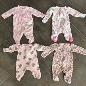 Set of Adorable Baby Girl Footie Pajamas